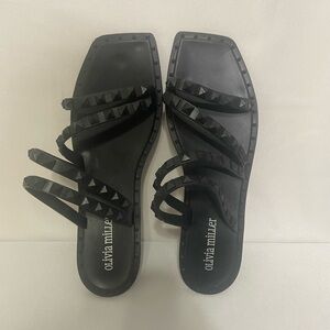 Olivia Miller NWOT black pvc rockstud strappy sandals in black size 8